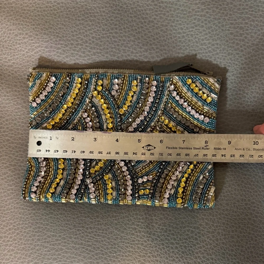 Anthropologie sea fan Beaded Clutch in Blue, Gold, and Purple - Picture 4 of 6